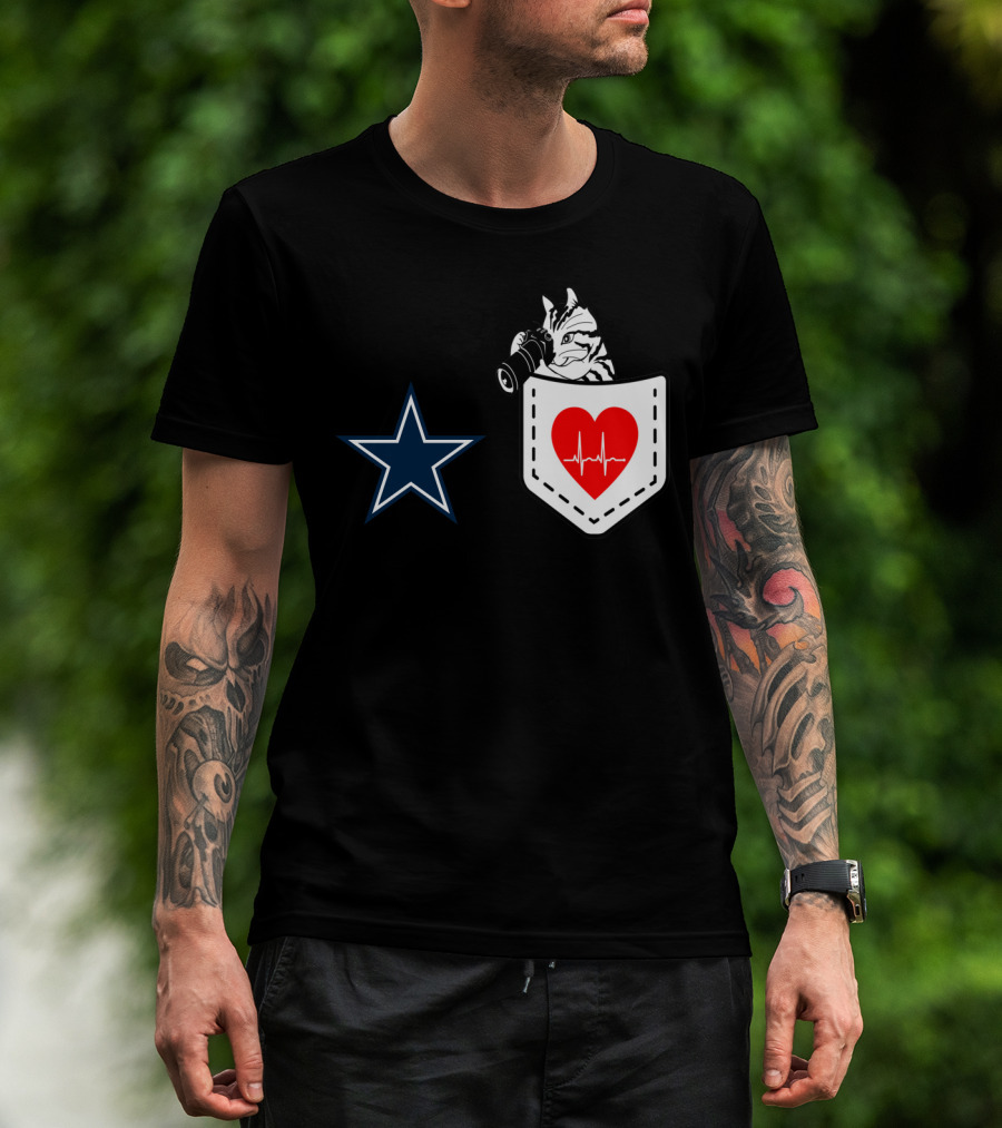 Dallas Cowboys Star Cat In Heartbeat Pocket T-Shirt