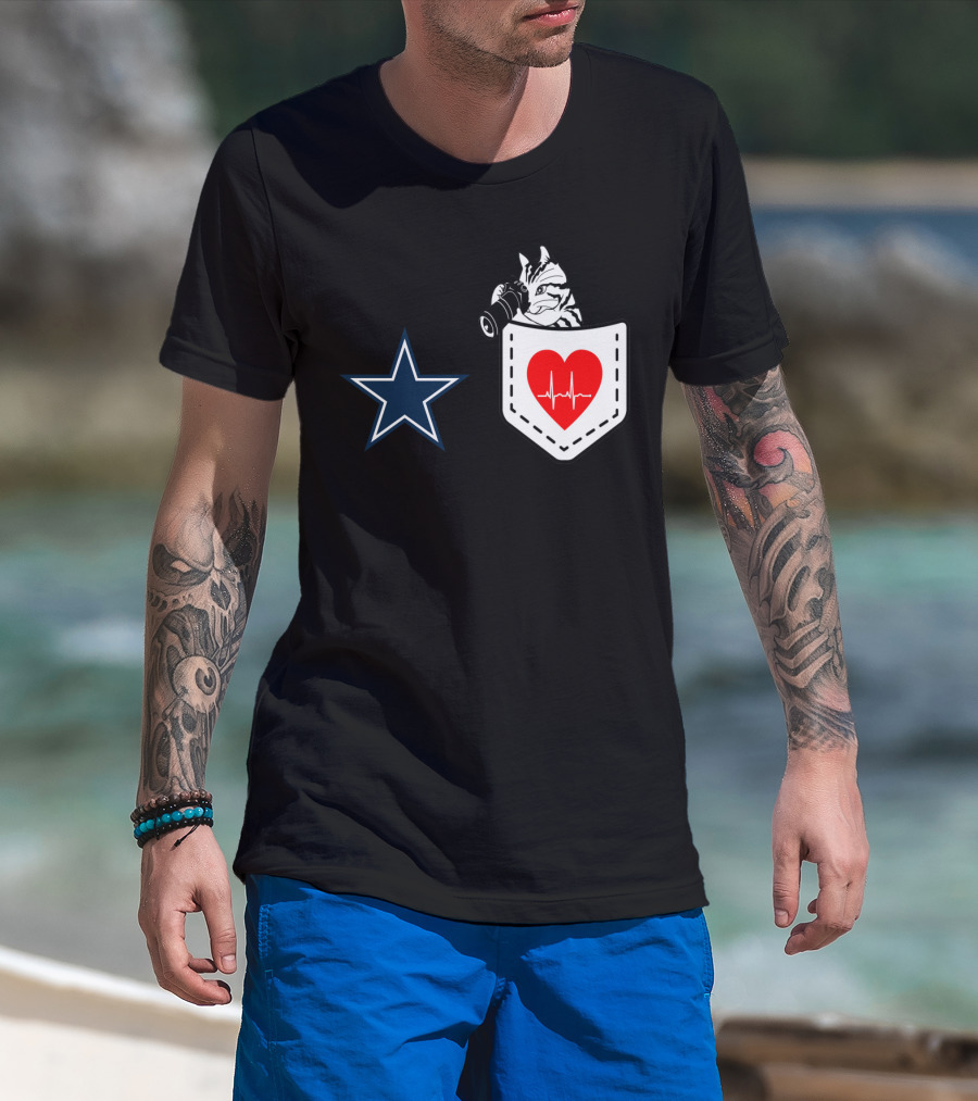 Dallas Cowboys Star Cat In Heartbeat Pocket T-Shirt