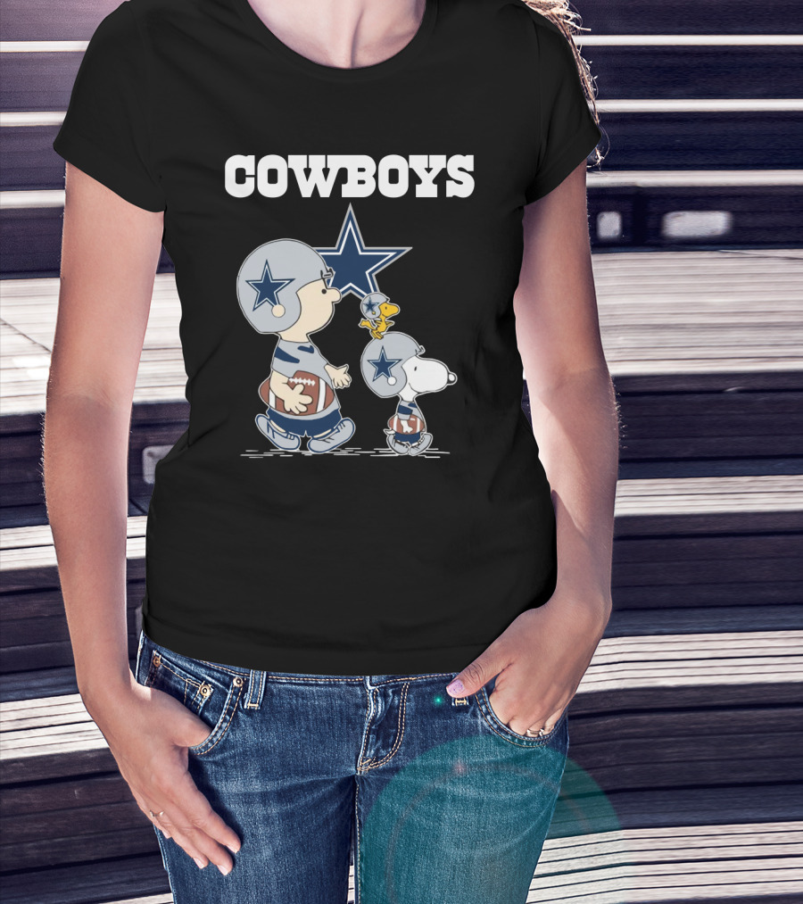 Cowboys Peanuts Characters With Dallas Star Logo Football Helmets T-Shirt