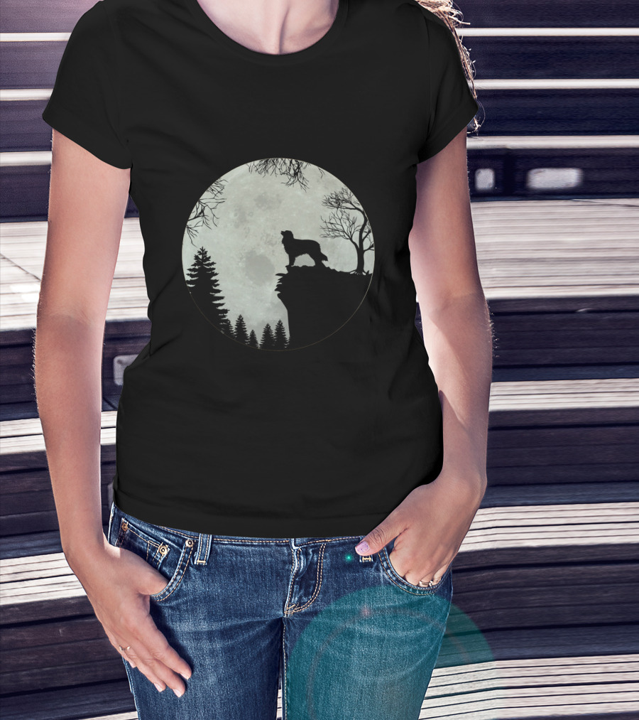 Australian Shepherd Full Moon Silhouette On Cliff T-Shirt