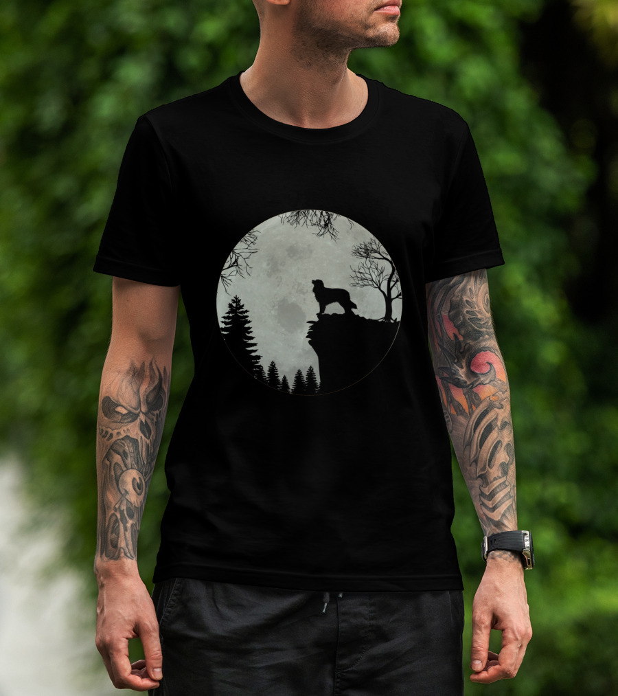 Australian Shepherd Full Moon Silhouette On Cliff T-Shirt