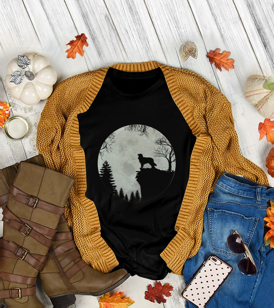 Australian Shepherd Full Moon Silhouette On Cliff T-Shirt