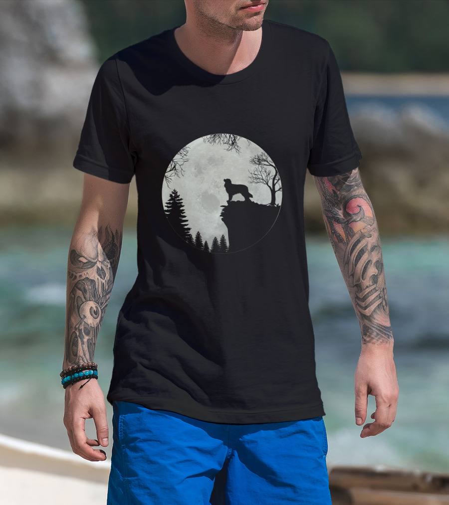 Australian Shepherd Full Moon Silhouette On Cliff T-Shirt