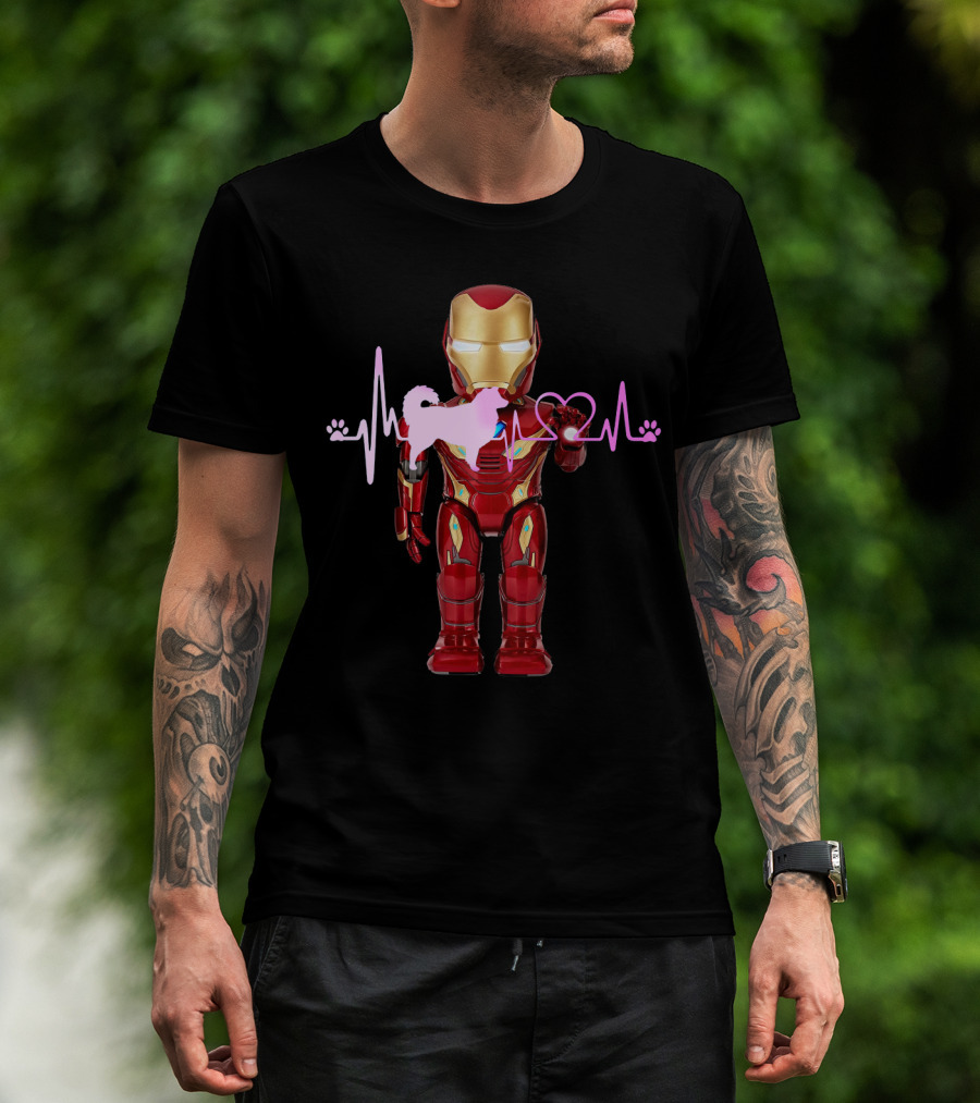 Iron Hero Heartbeat With Australian Shepherd Silhouette T-Shirt
