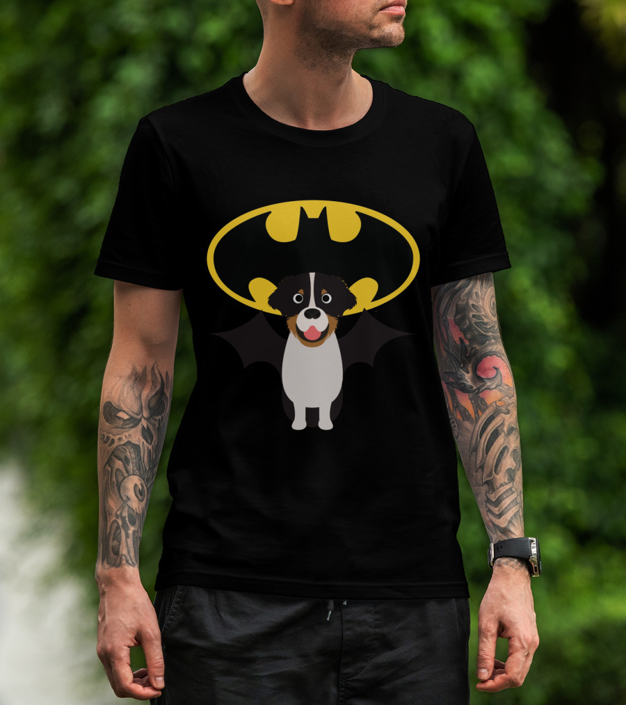 Australian Shepherd Dog With Batman Bat Symbol T-Shirt