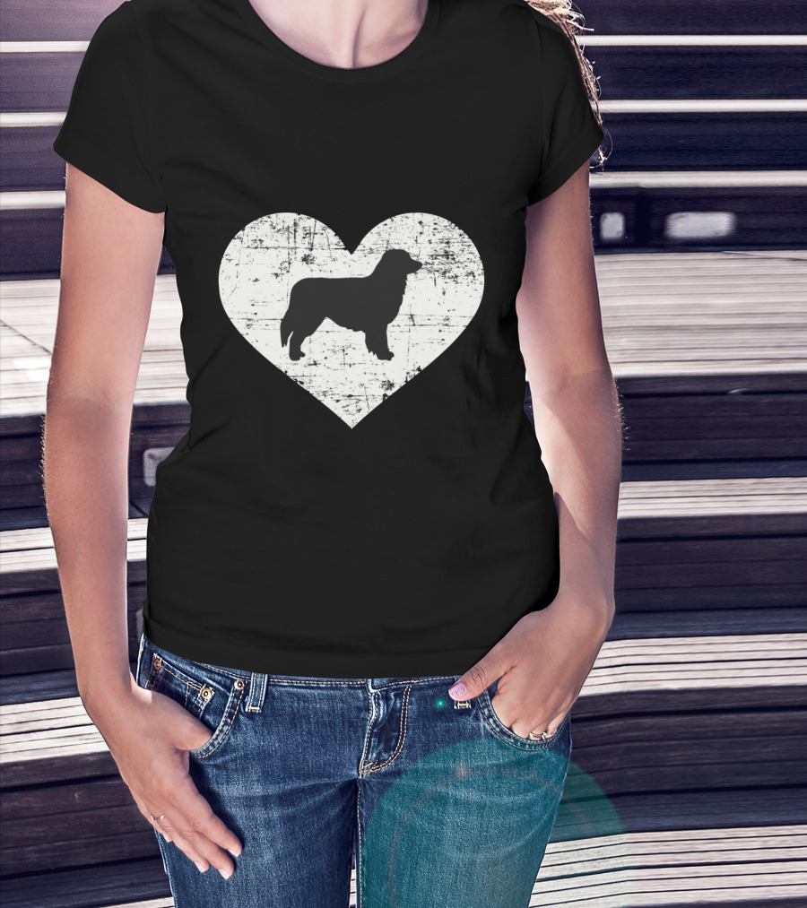 Love For Australian Shepherd Silhouette In Distressed Heart T-Shirt