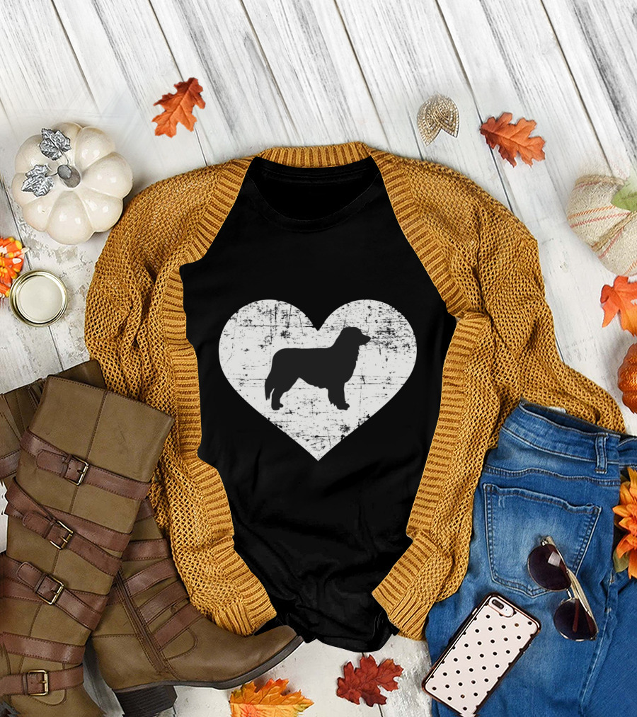Love For Australian Shepherd Silhouette In Distressed Heart T-Shirt