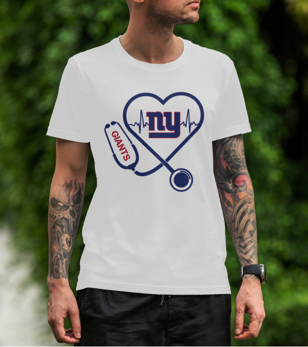 NY Giants Heartbeat Stethoscope Love T-Shirt