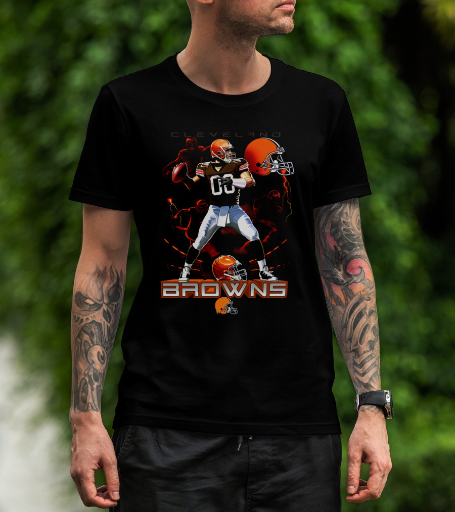 Cleveland Browns Quarterback Football Player With Helmets And Action Poses T-Shirt