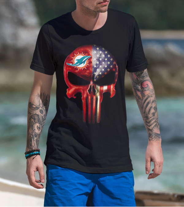 Miami Dolphins Punisher Skull American Flag For True Miami Fan Only T-Shirt