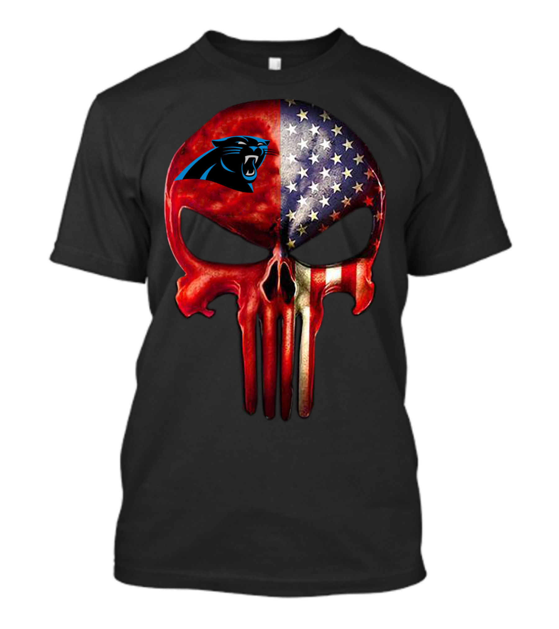 Carolina Panthers Skull American Flag T-Shirt