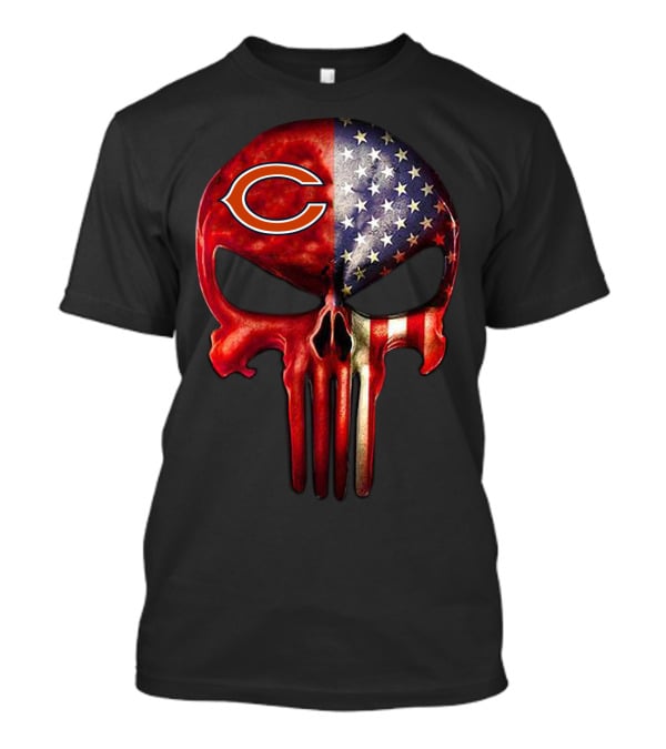 Chicago Bears American Flag Skull Fan T-Shirt
