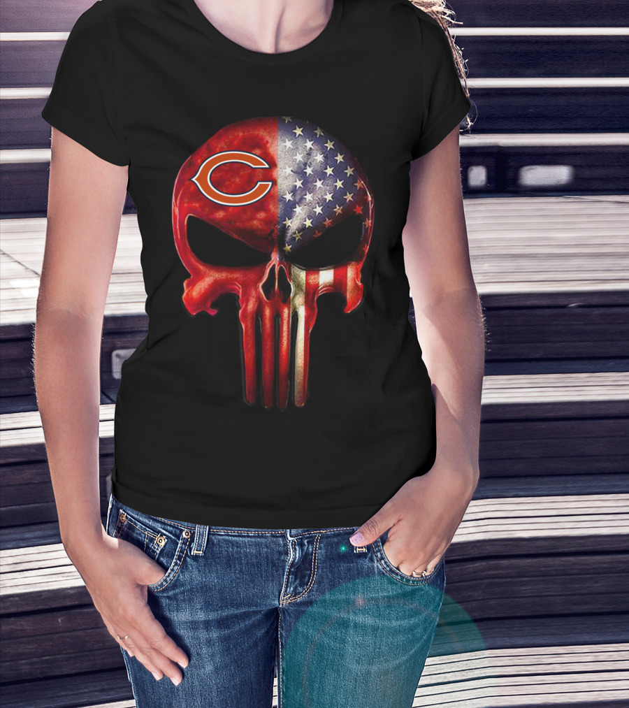 Chicago Bears American Flag Skull Fan T-Shirt