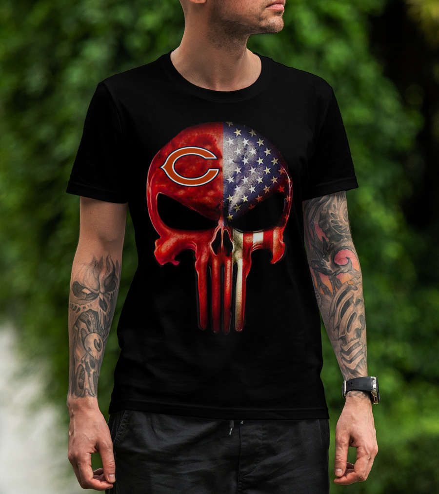 Chicago Bears American Flag Skull Fan T-Shirt
