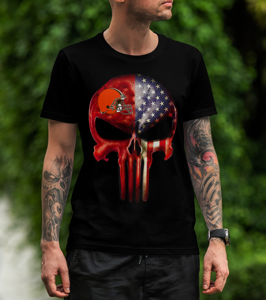 Cleveland Browns American Flag Skull For True Cleveland Fan Only T-Shirt