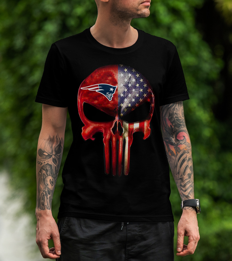 NEW ENGLAND Patriots Skull American Flag Fan Only T-Shirt