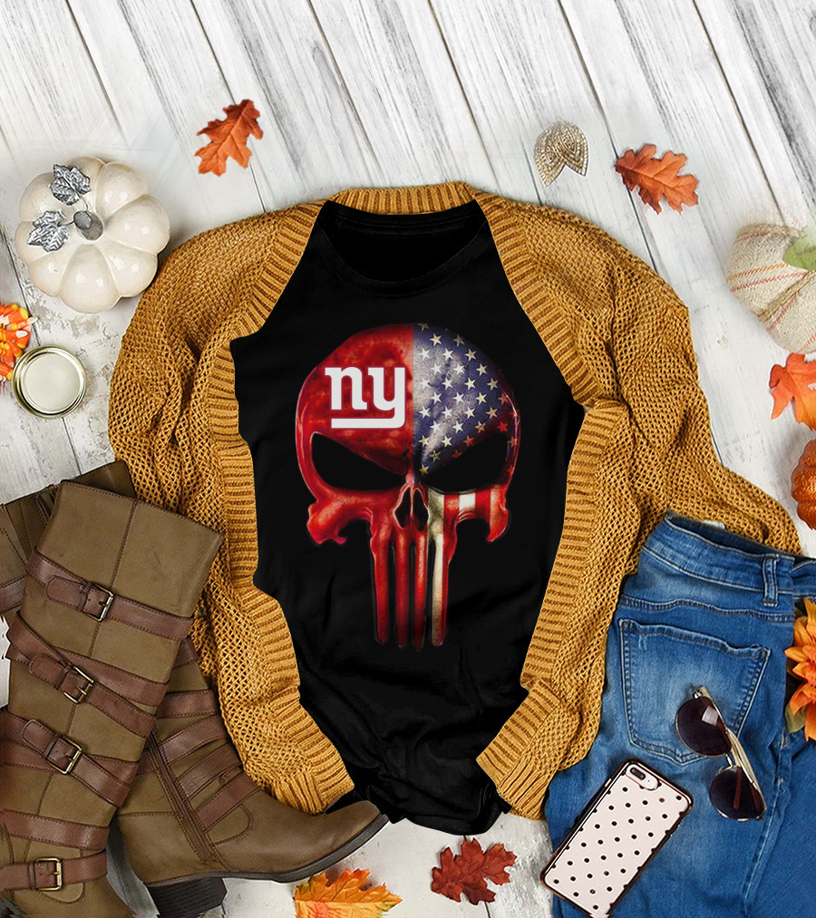 For True New York Fans Only American Flag Skull NY T-Shirt