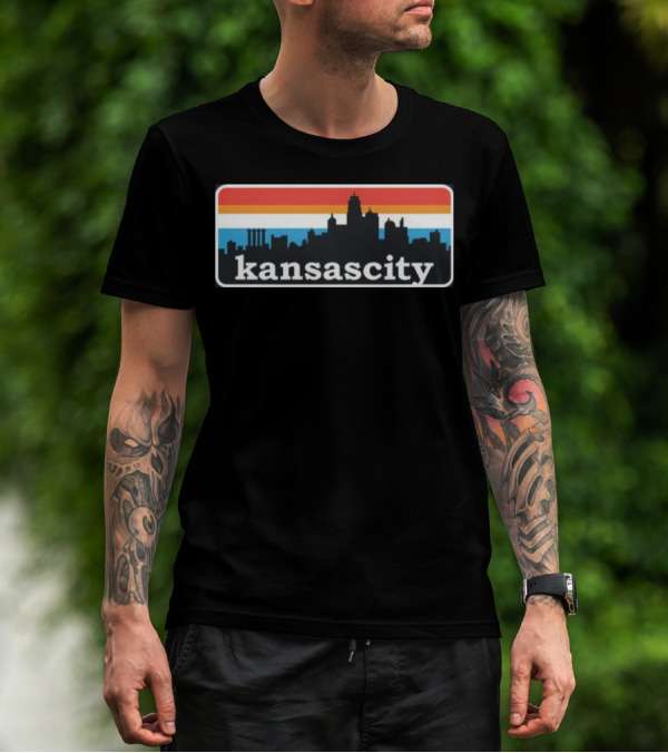 Jason Sudeikis Wearing Kansas City Skyline Retro Stripes T-Shirt