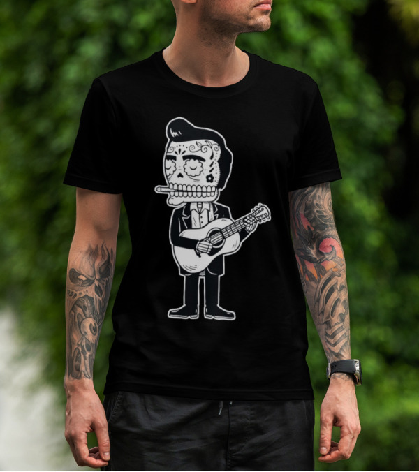 Johnny Cash Calavera Skull Playing Guitar T-Shirt