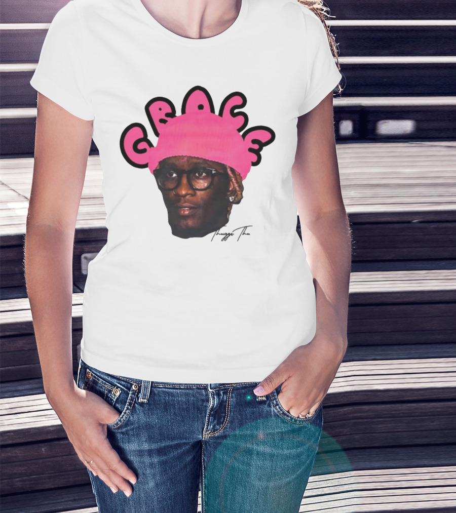 Thuggin Thuggin Grace Pink Beanie Glasses T-Shirt