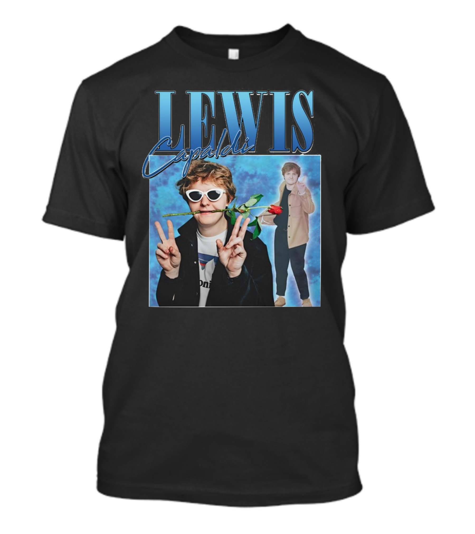 LEWIS Capaldi Peace Gesture Rose Blue Background T-Shirt