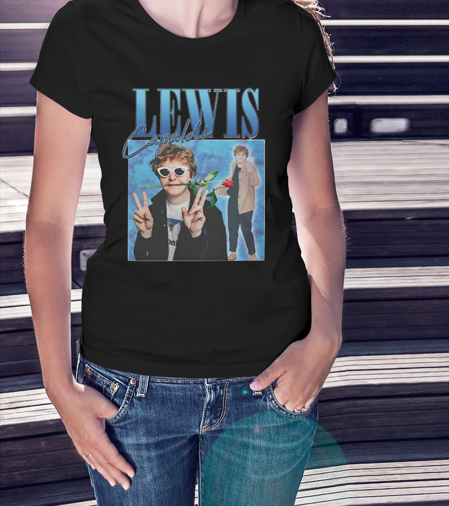 LEWIS Capaldi Peace Gesture Rose Blue Background T-Shirt