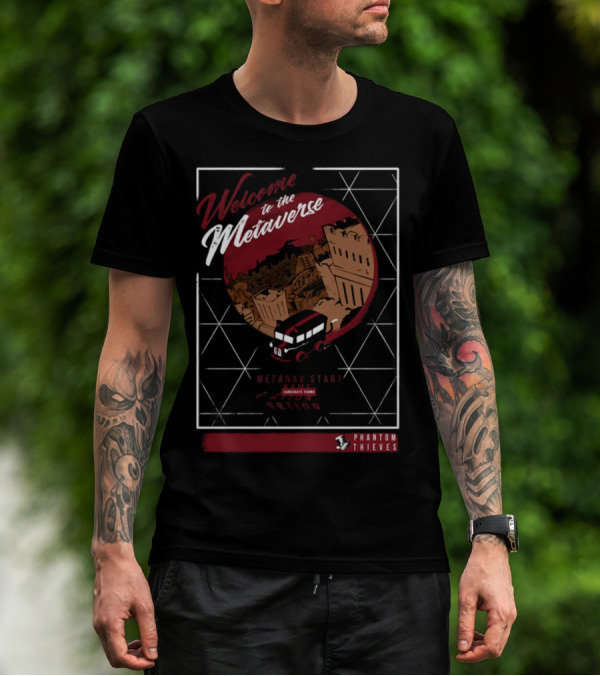 Welcome To The Metaverse Phantom Thieves Cartoon Bus Metanav Start Change Here Warning Action T-Shirt