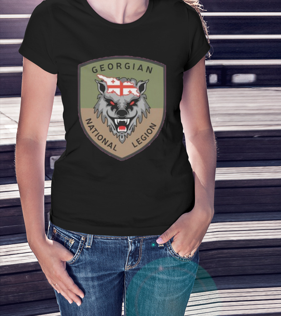 Georgian National Legion Wolf Emblem Georgian Flag мотопіхотний Батальйон 100 ог Бригада T-Shirt