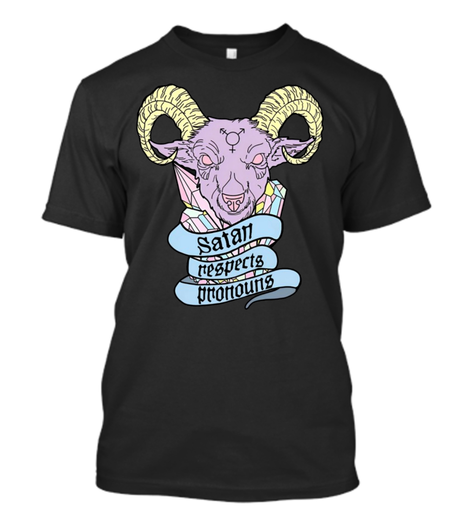 Satan Respects Pronouns Pastel Goat Head With Horns And Gender Symbols T-Shirt