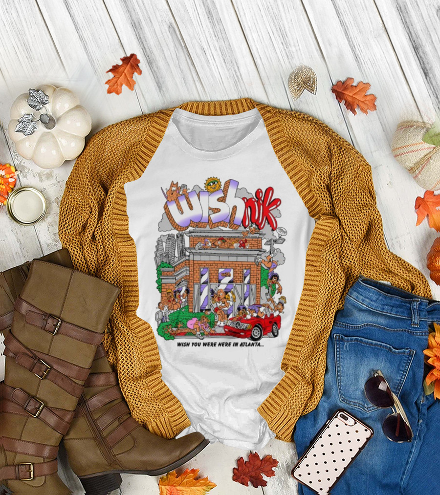 Wishnik Wish You Were Here In Atlanta Cartoon Car Crowd Scene T-Shirt