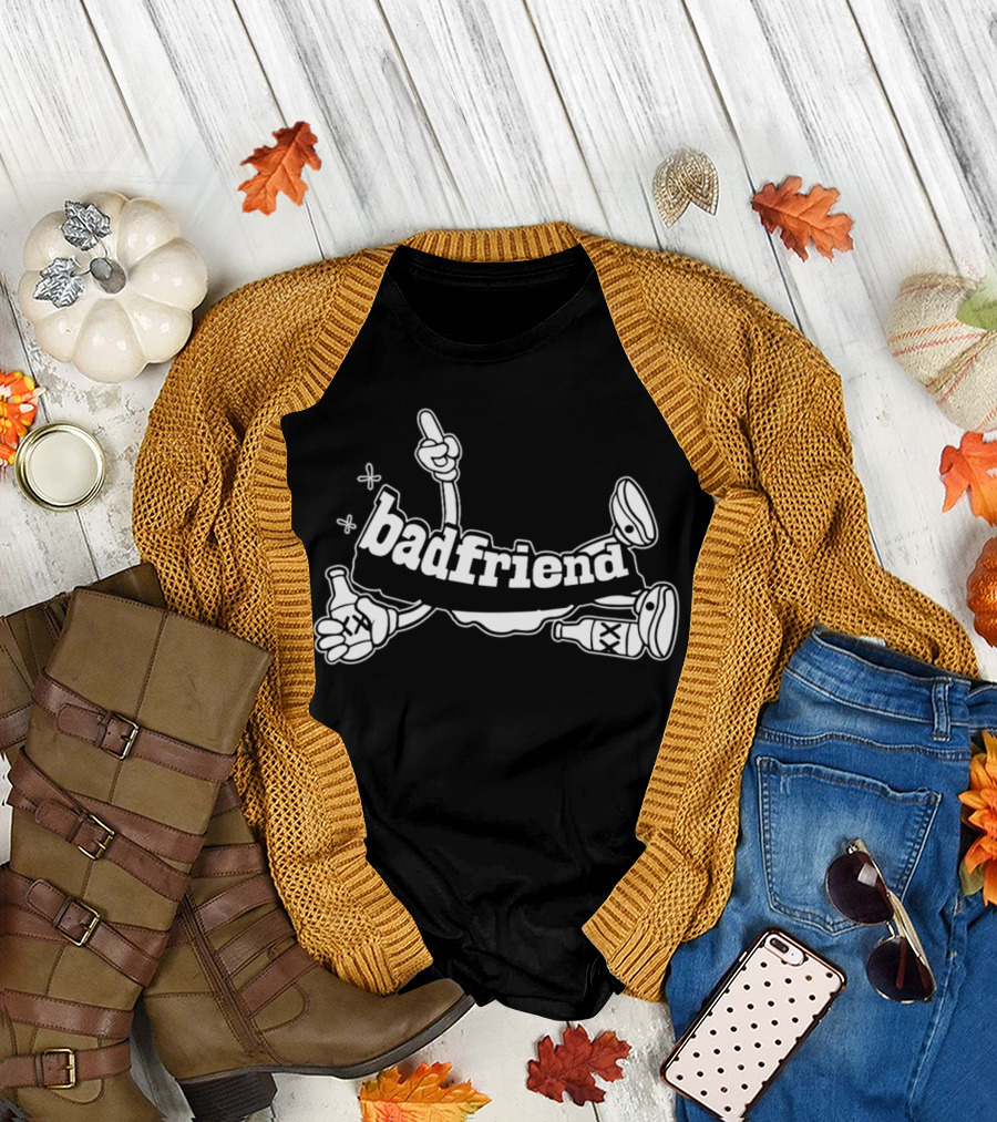 Badfriend Cartoon Bottle Character with Hand Gestures T-Shirt