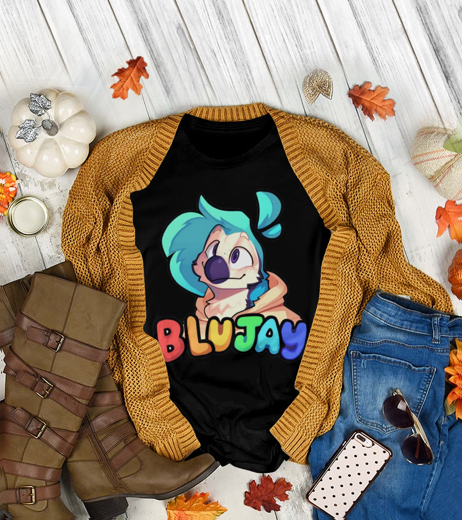 BLUJAY Blue-Haired Cartoon Character T-Shirt