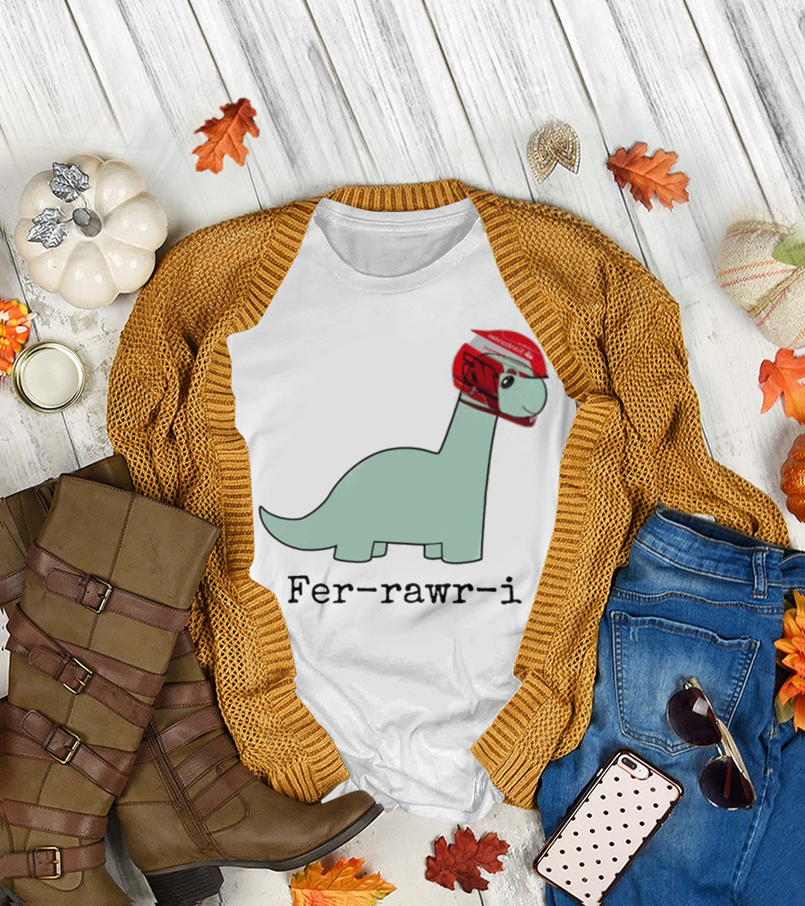 Fer-Rawr-I Dinosaur with Red Racing Helmet T-Shirt