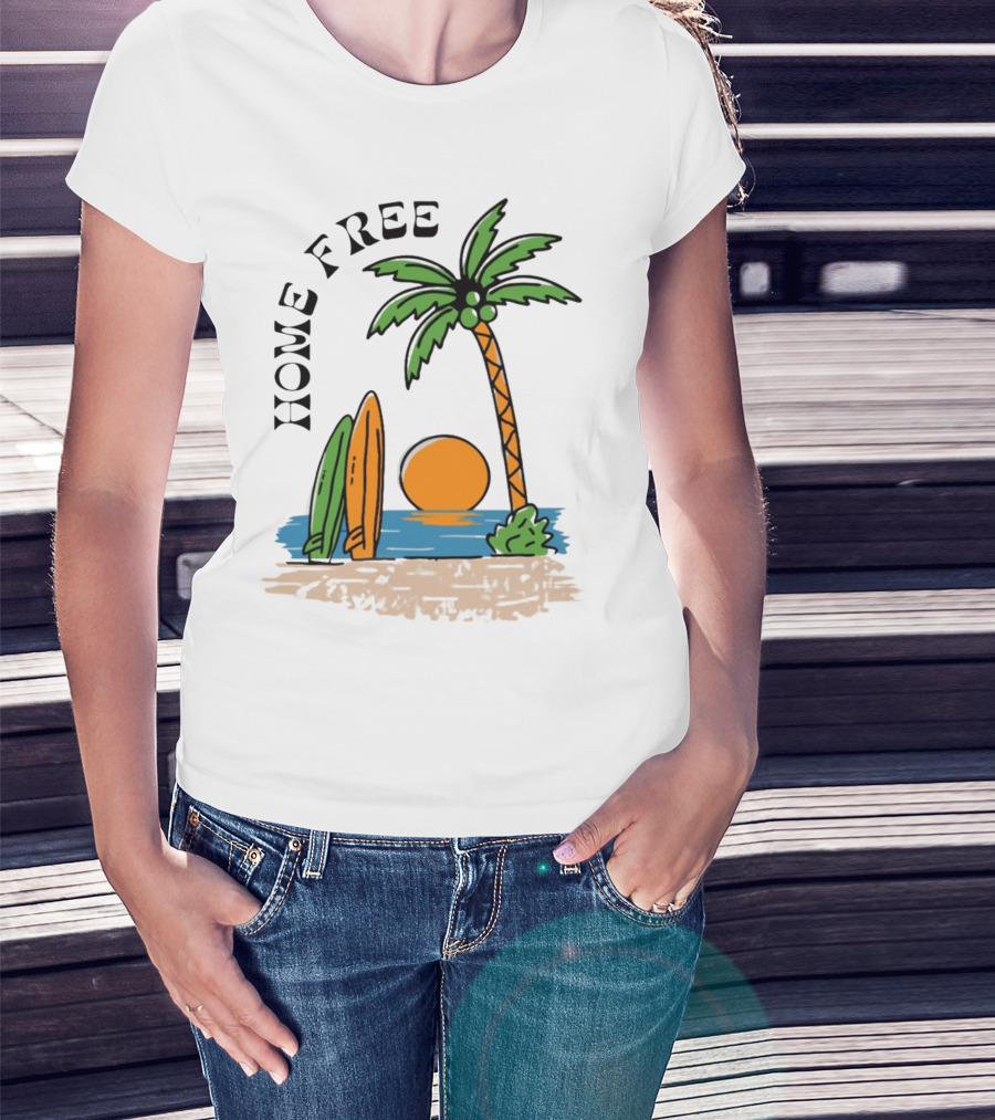 Home Free Surf And Sun Beach Palm Surfboards Sunset T-Shirt