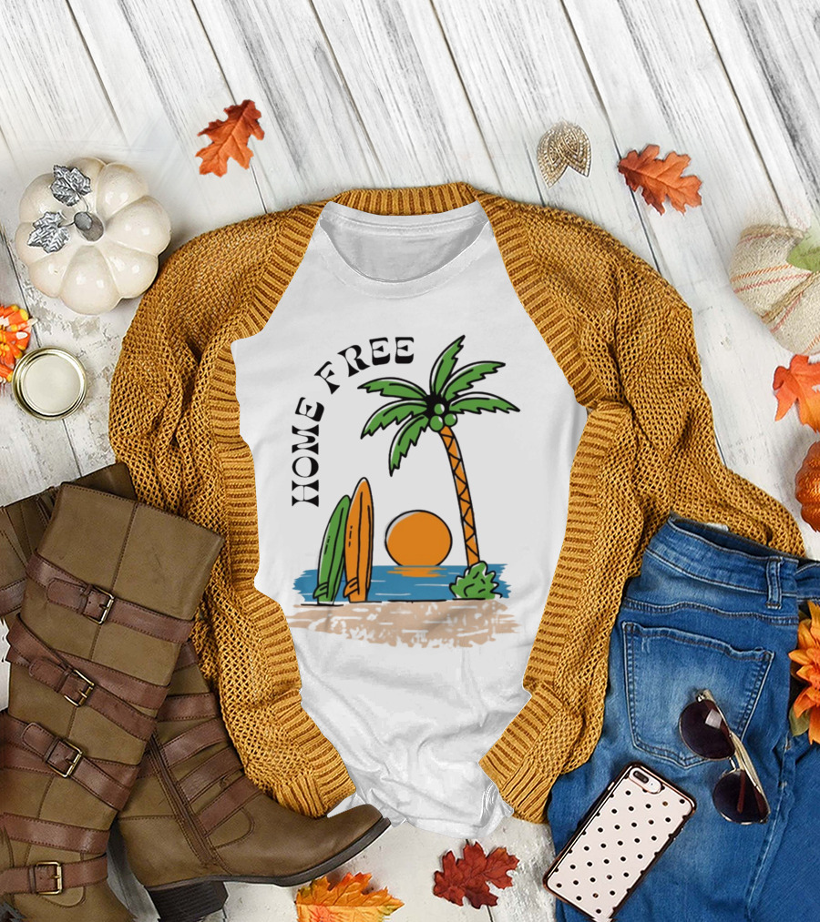 Home Free Surf and Sun Beach Palm Surfboards Sunset T-Shirt