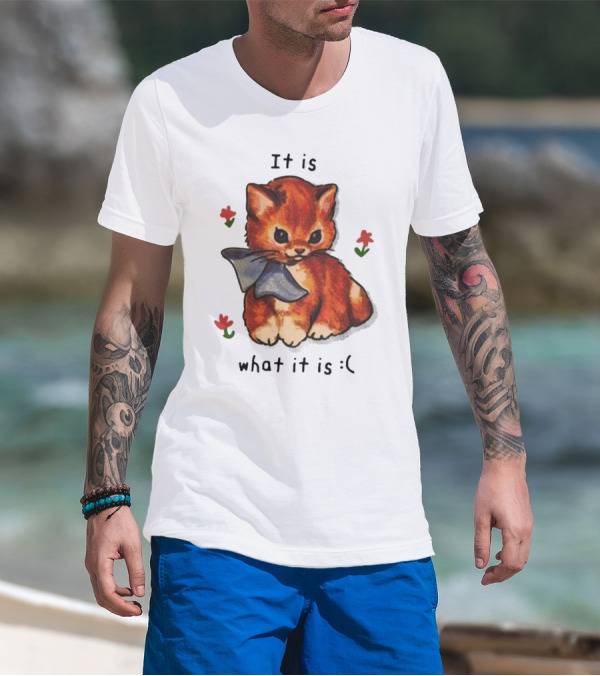 It Is What It Is Sad Cat With Flowers T-Shirt