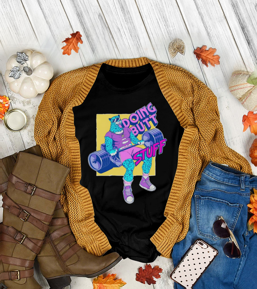 Doing Butt Stuff Leopard Lifting Weights T-Shirt