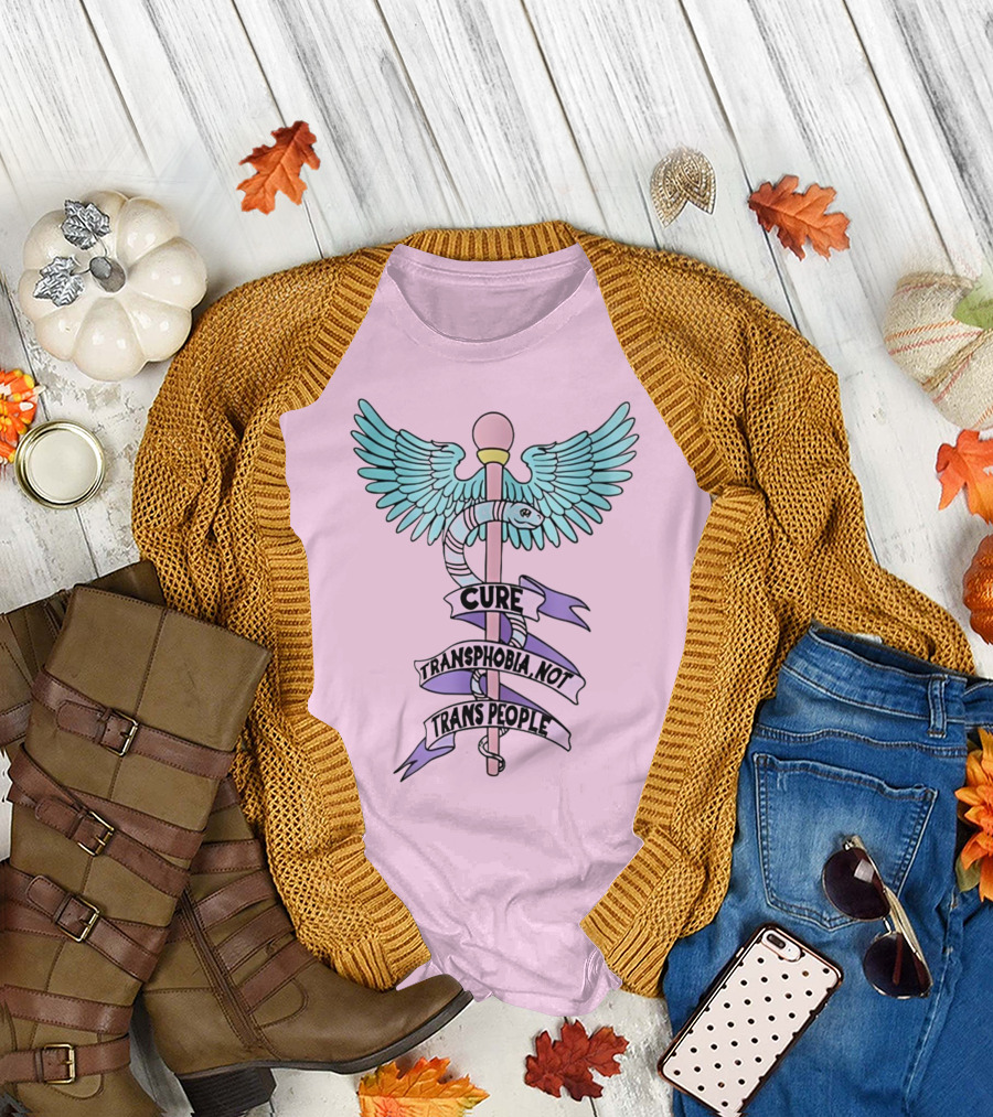 Abprallen Cure Transphobia Not Trans People Winged Caduceus with Pastel Colors T-Shirt