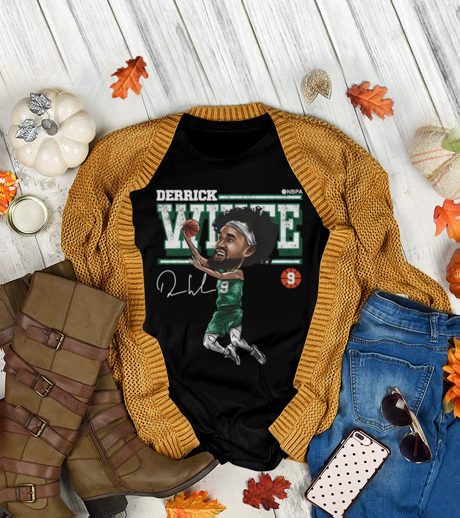 Derrick White NBPA Boston Basketball Cartoon Number 9 T-Shirt