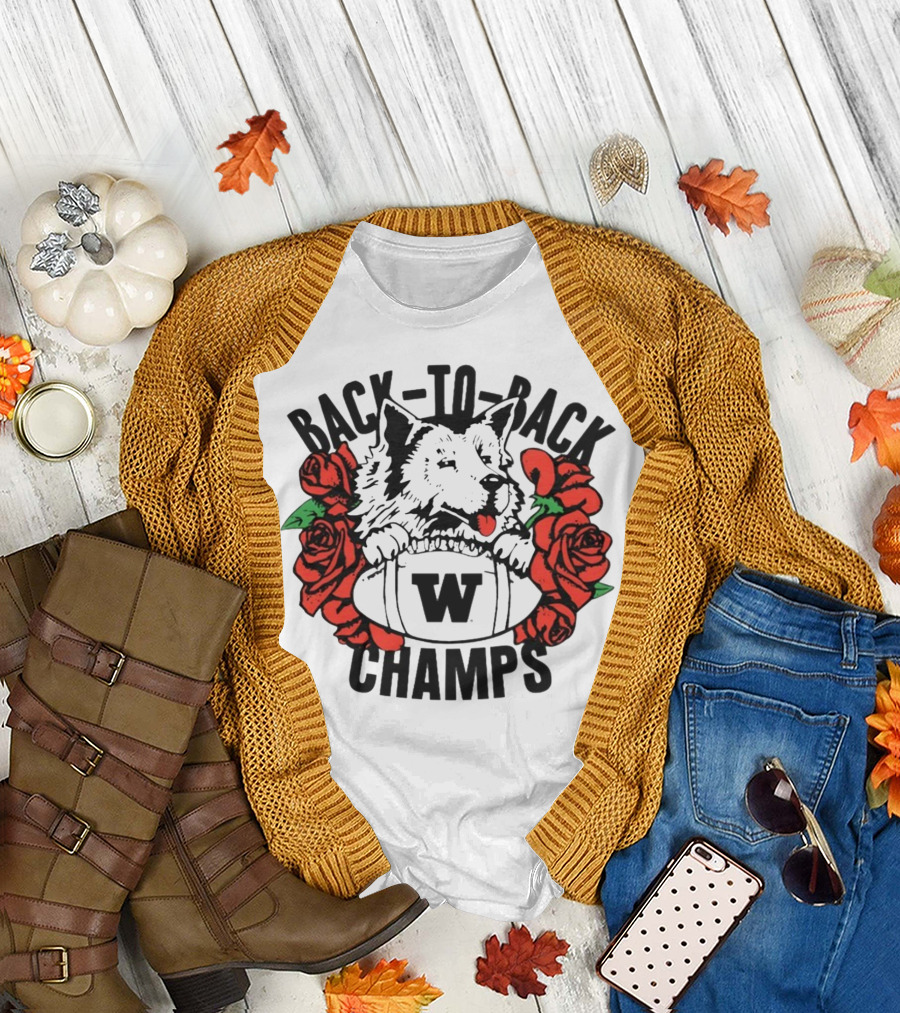Back to Back Huskies Roses 91 W 92 Champs T-Shirt