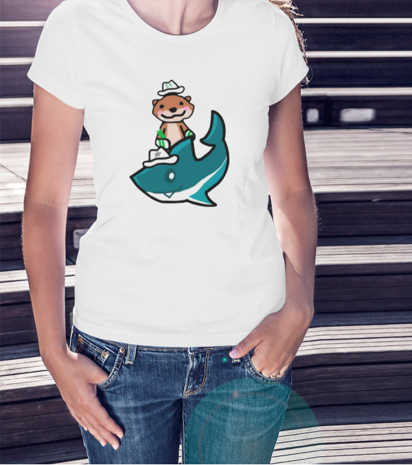 Jake Otter Shark Captain Otter Riding Shark T-Shirt