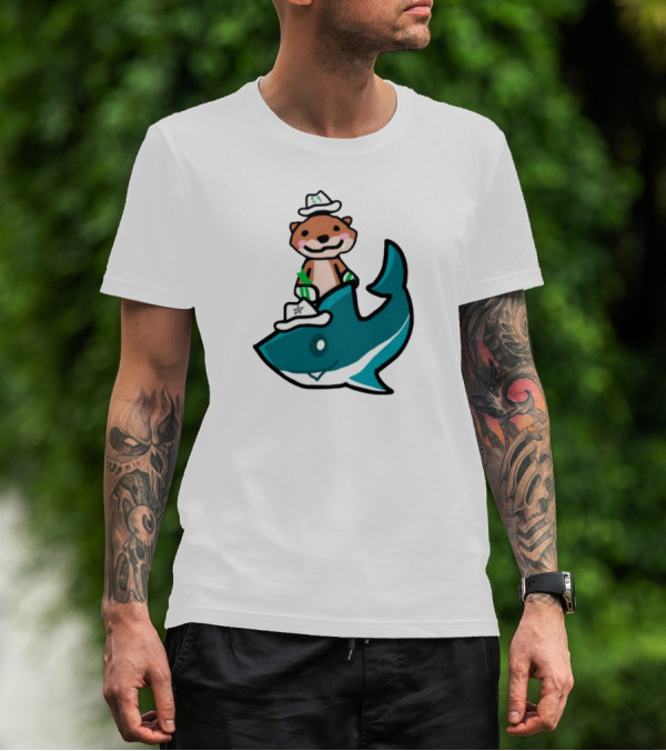 Jake Otter Shark Captain Otter Riding Shark T-Shirt