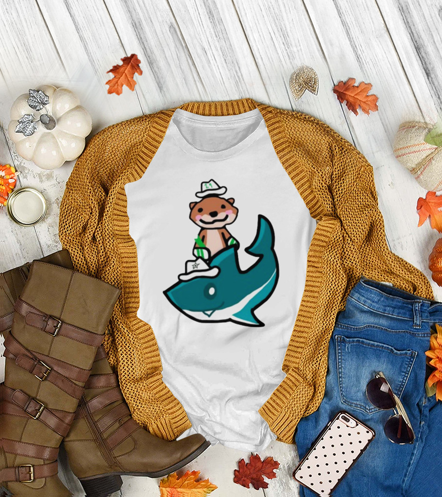 Jake Otter Shark Captain Otter Riding Shark T-Shirt
