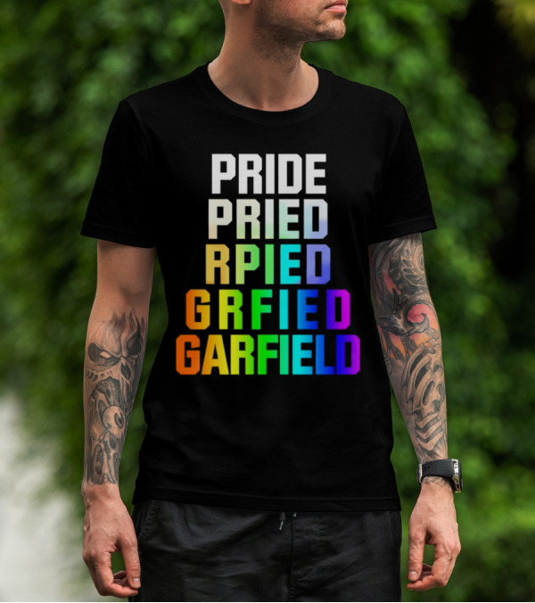 Pride Rainbow Garfield Parody Text Evolution T-Shirt