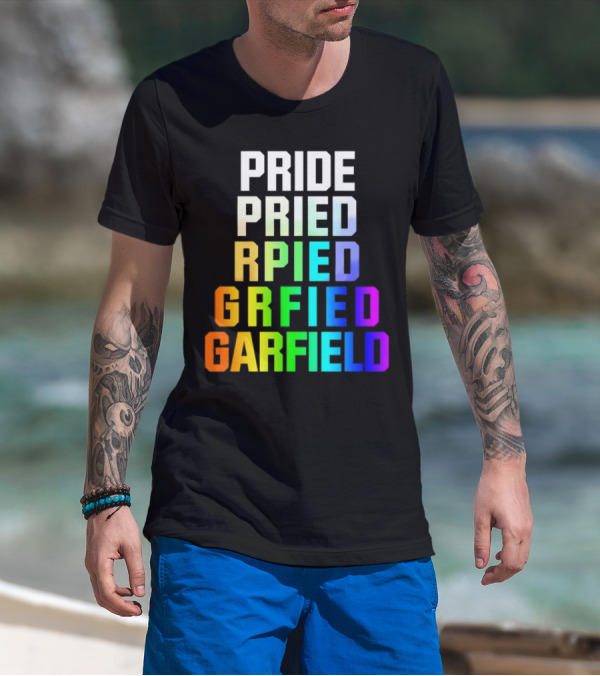Pride Rainbow Garfield Parody Text Evolution T-Shirt