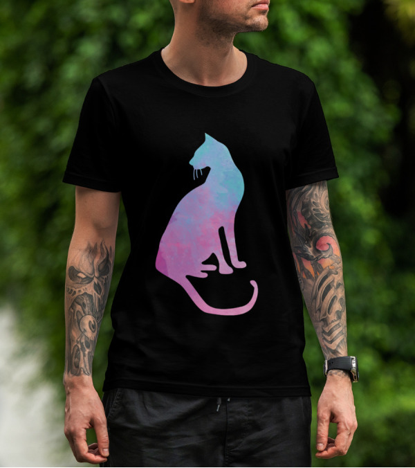 Watercolor Cat Silhouette Pastel Colors T-Shirt