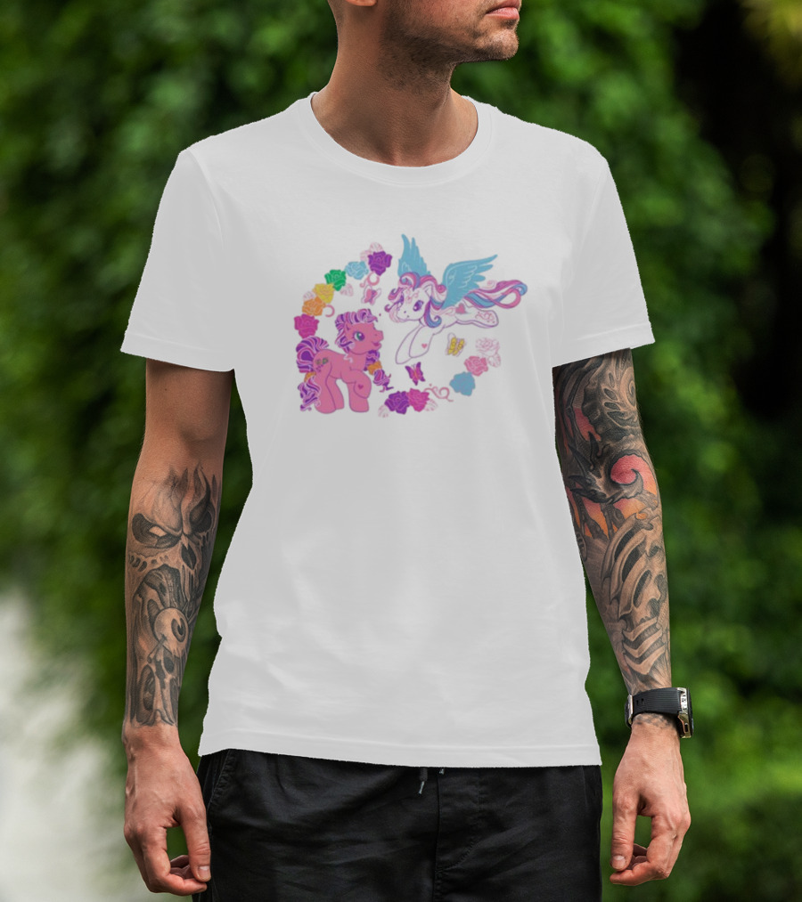 My Little Pony Rainbow Pegasus And Unicorn With Colorful Hearts And Stars T-Shirt