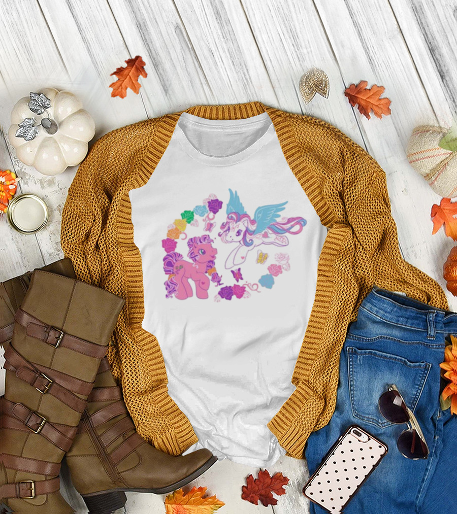 My Little Pony Rainbow Pegasus and Unicorn with Colorful Hearts and Stars T-Shirt
