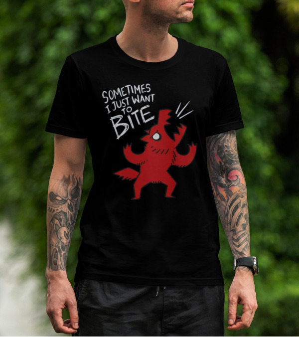 Sometimes I Just Want To Bite Cartoon Red Wolf Character T-Shirt