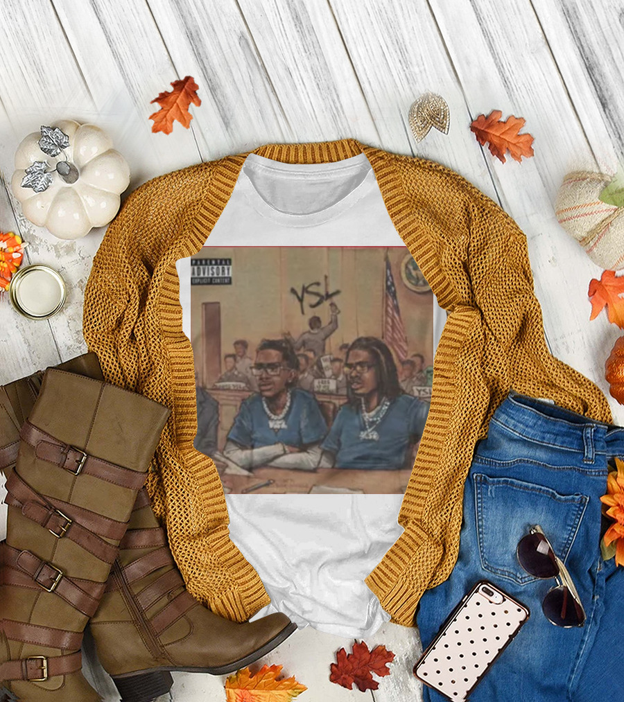 Free Young Thug and Gunna YSL Courtroom Art with American Flag and Graffiti T-Shirt